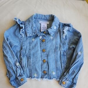 cupcakes & cashmere Light Blue Jean Jacket with Floral Accents